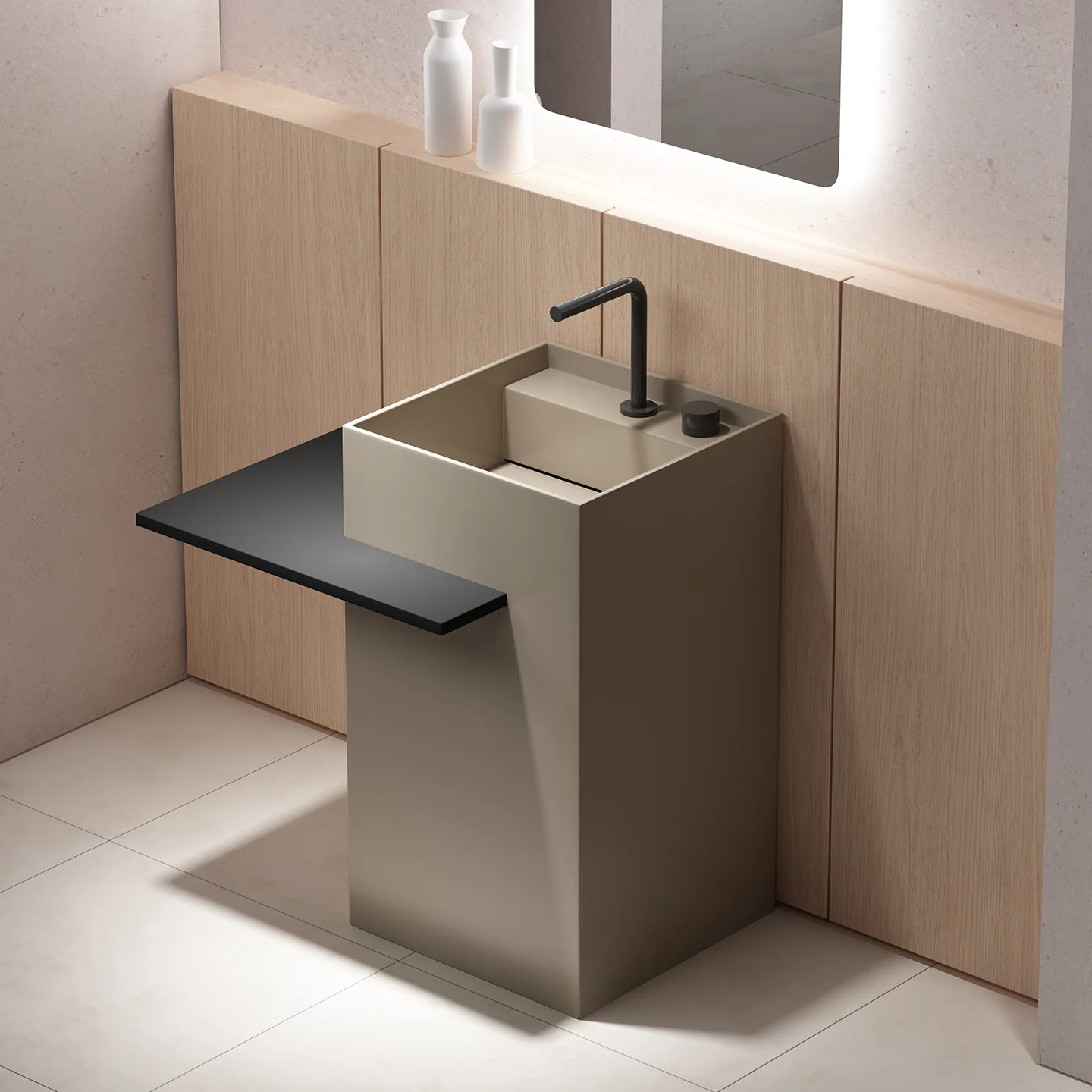 Hotel villa stainless steel bathroom column basin B & B wash basin integrated countertop floor-to-ceiling washbasin balcony