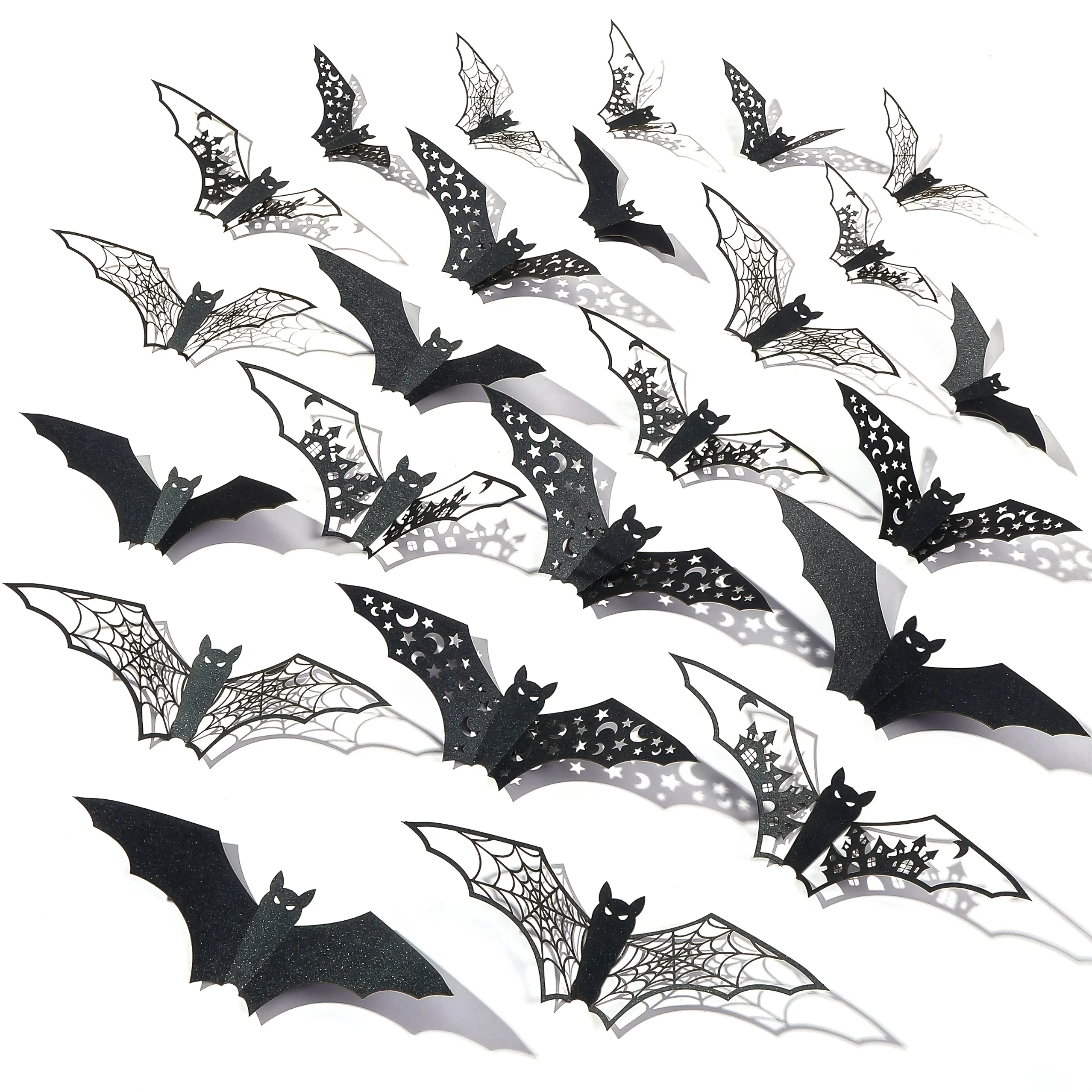 24pcs 3D Black Bat Wall Sticker Halloween Cutout Paper Bat Decals Party Door Window Wall Horror Atmosphere Decoration Prop