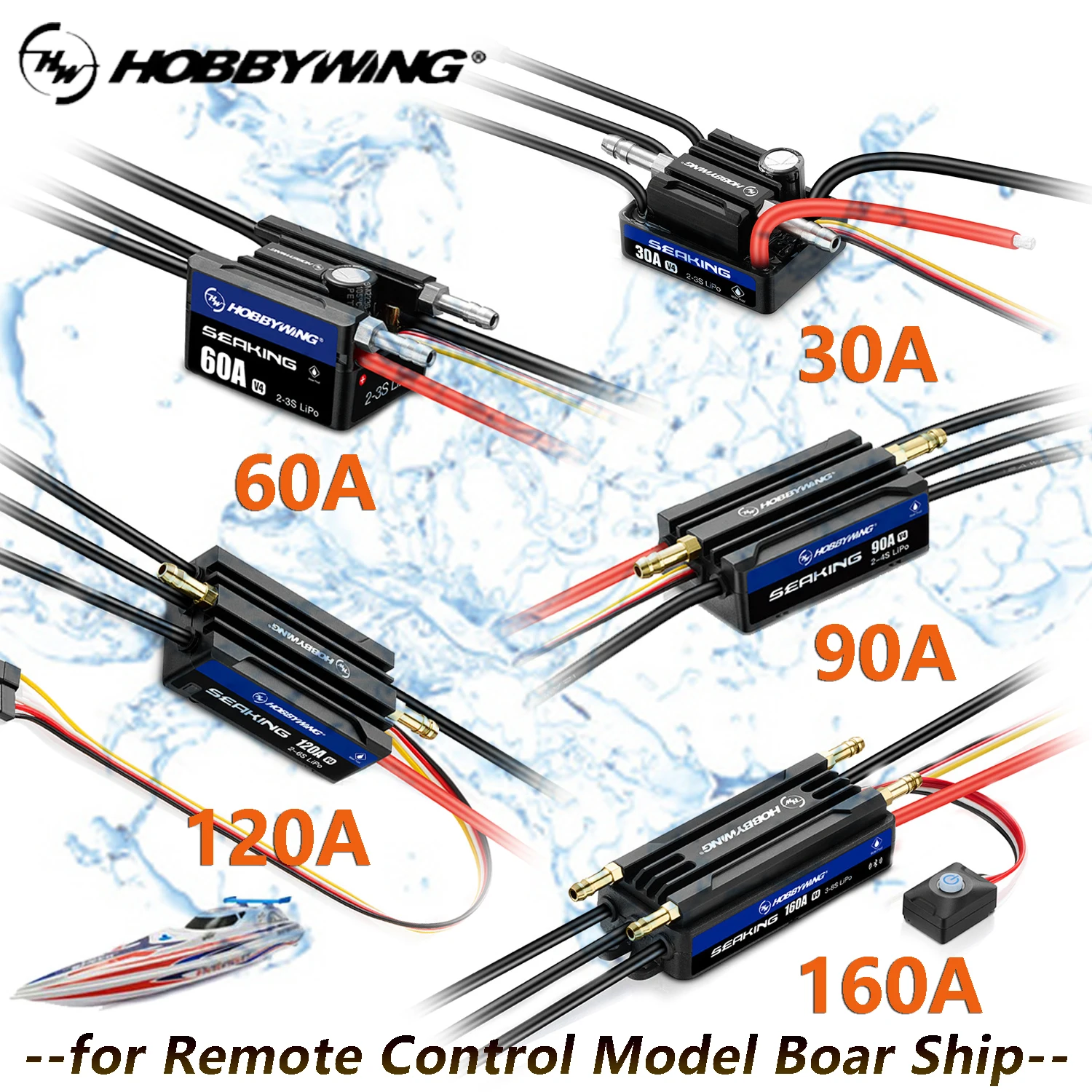 

HOBBYWING Seaking 30A 60A 90A 120A 160A V4 Waterproof Brushless ESC Built-in BEC for RC Model Boat Ship Upgrade Accessoriess