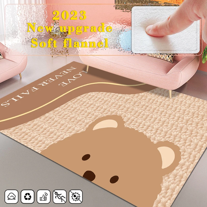 Cartoon Living Room for Carpet Brown Bear Rugs Decoration Home Bedroom Bedside Sofa Rug Soft Flannel Fabric Anti-skid Floor Mat