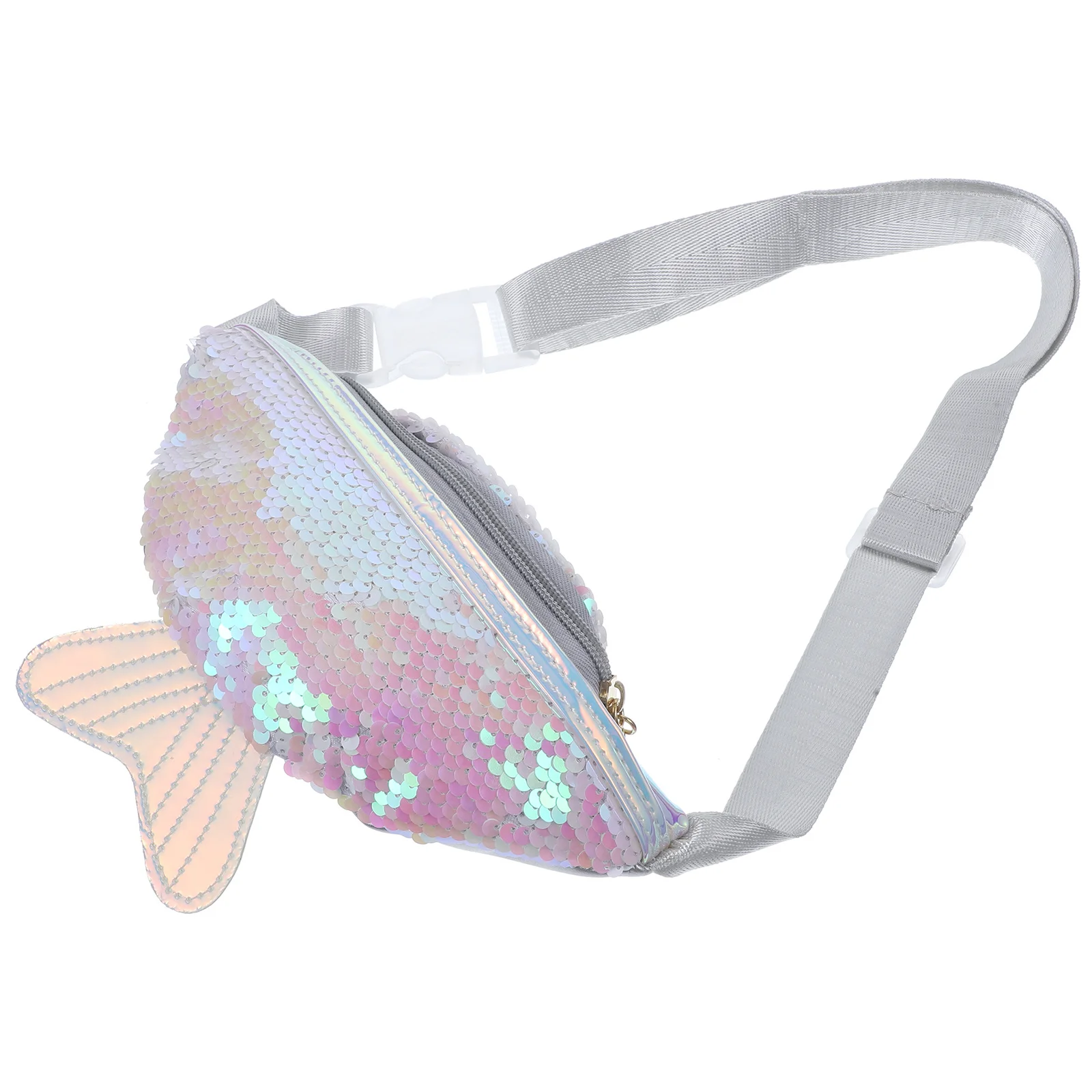 Fish Tail Sequins Waist Bag for Women Multifunctional Lightweight PU Crossbody Chest Pouch Travel Hiking Shopping Dog