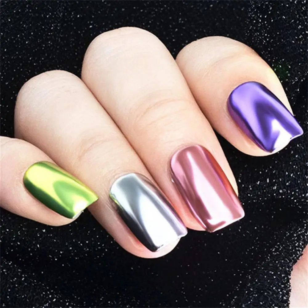 Polvo de espejo de Metal dorado champán, esmalte de uñas de Gel, frotar polvo de purpurina brillante, pigmento de cromo fino plateado, accesorios de