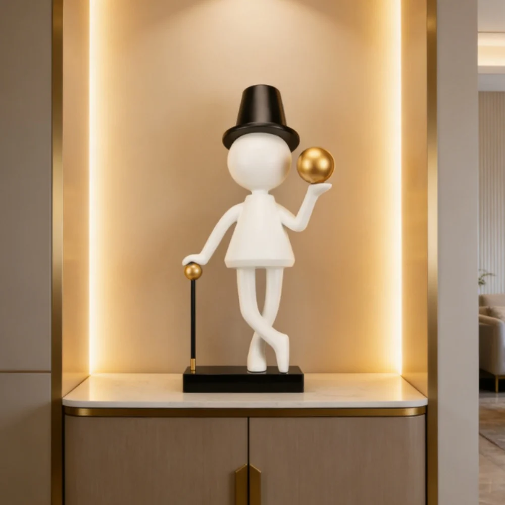 Modern Luxury Abstract Gentleman in Top Hat Fiberglass Sculpture Easy to Clean Multi-Scene Decoration
