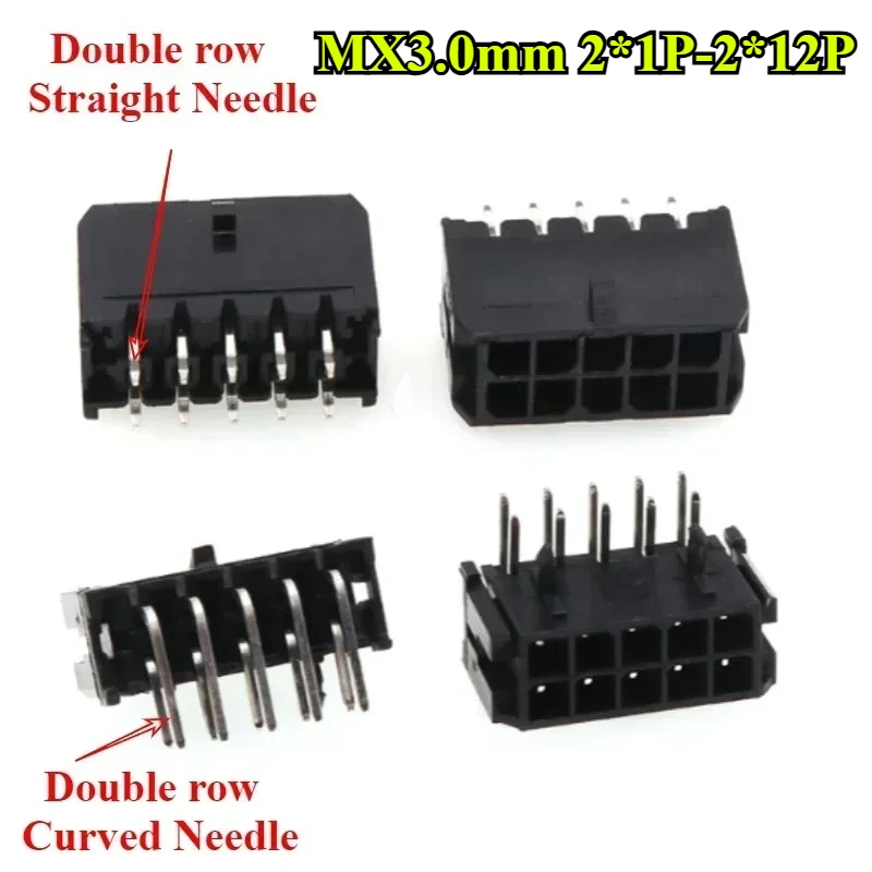 10Pcs MX3.0mm Micro-Fit 3.0mm Double Row 2*1P/2P/3P/4P/5P/6P/7P/8P/9P/10P/11P/12Pin Mini 43045 Straight/Curved Needle Connector