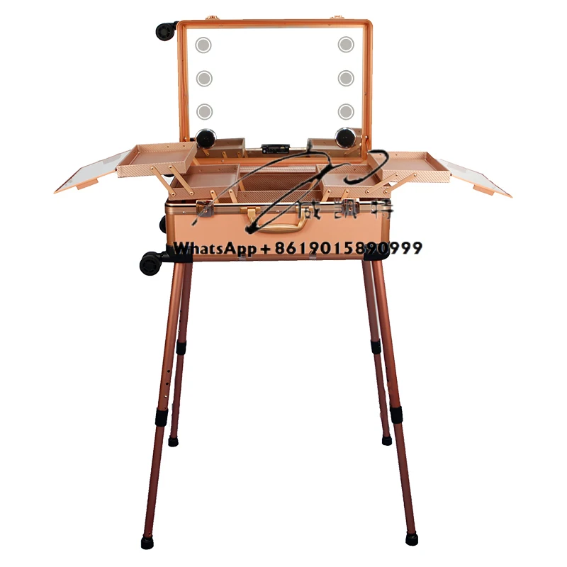 

Large Capacity Professional Rolling Makeup Train Case with LED Lighted and Mirror Bracket Pull Rod Cosmetic Trolley Case Fruit