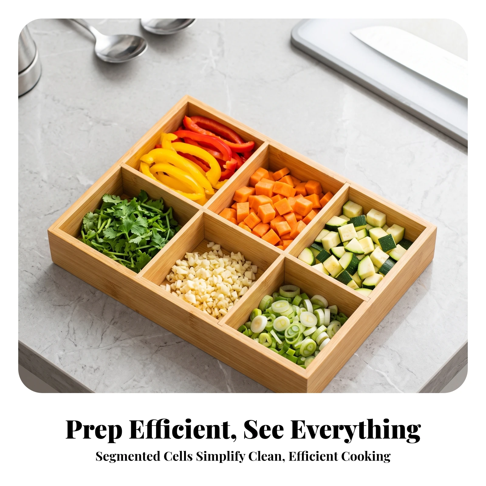 Bamboo Serving Tray with Dividers Natural Bamboo Tray with Compartments Organizer Clean Elegant for Hosts, Guest Entertaining