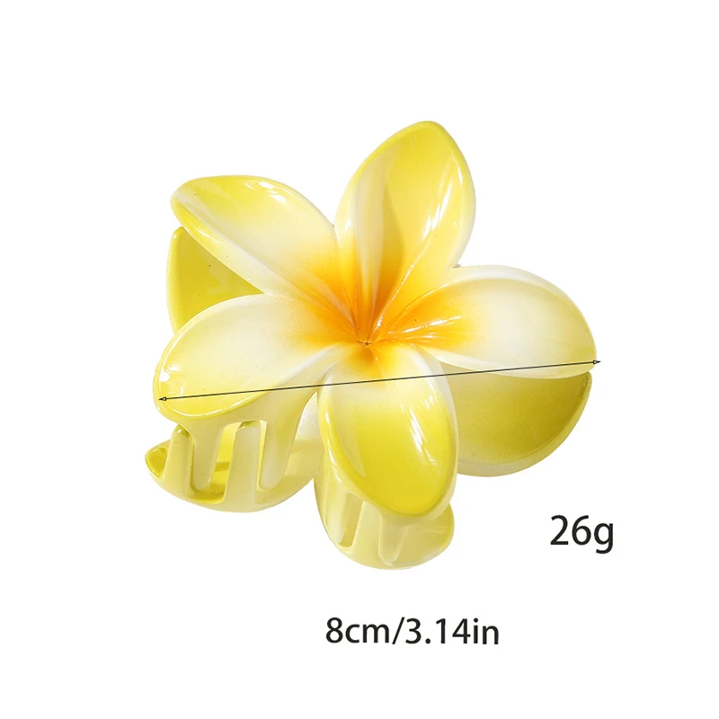 8CM Frauen Kunststoff Haarspangen Süße Und Niedliche Plumeria Blume Form Haarnadel Shark Clip Haar Zubehör Solide Farbverlauf Stil