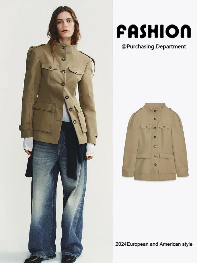 

Fall 2025 New Women's Long Sve Stand Collar Jaet with Belted ket Ele Versatile Outerwear for Ladies