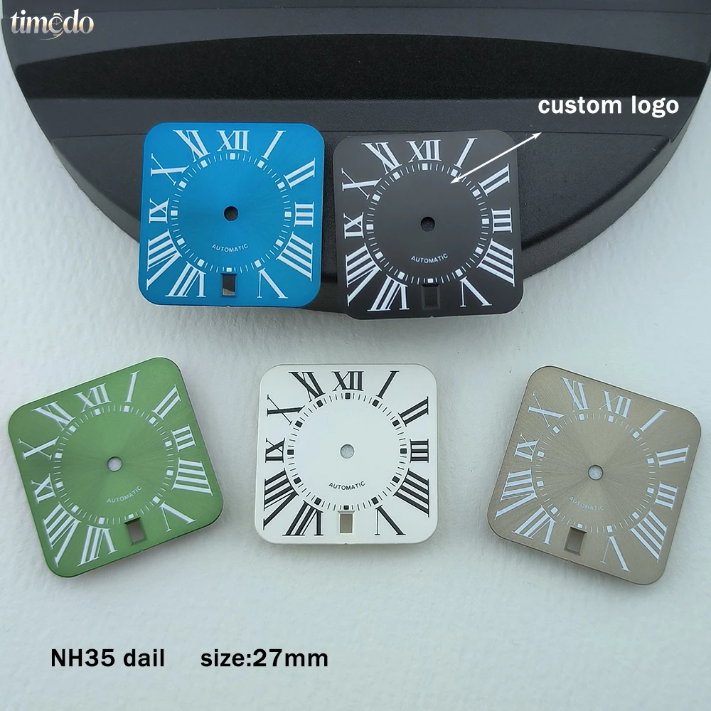 27mm NH35 dial Roman numerals dial custom logo men's watch modification accessories square suitable for NH35 movement
