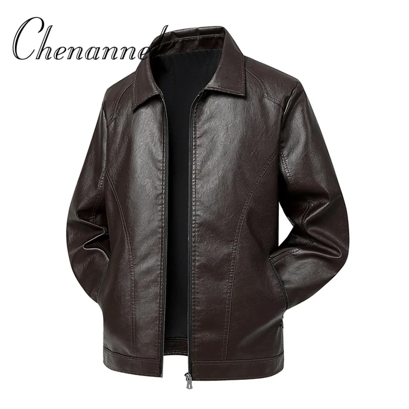 

High-End Lapel Leather Jacket Men'S Fleece Coat Business Casual Large-Sized Versatile Motorcycle Leather Jacket