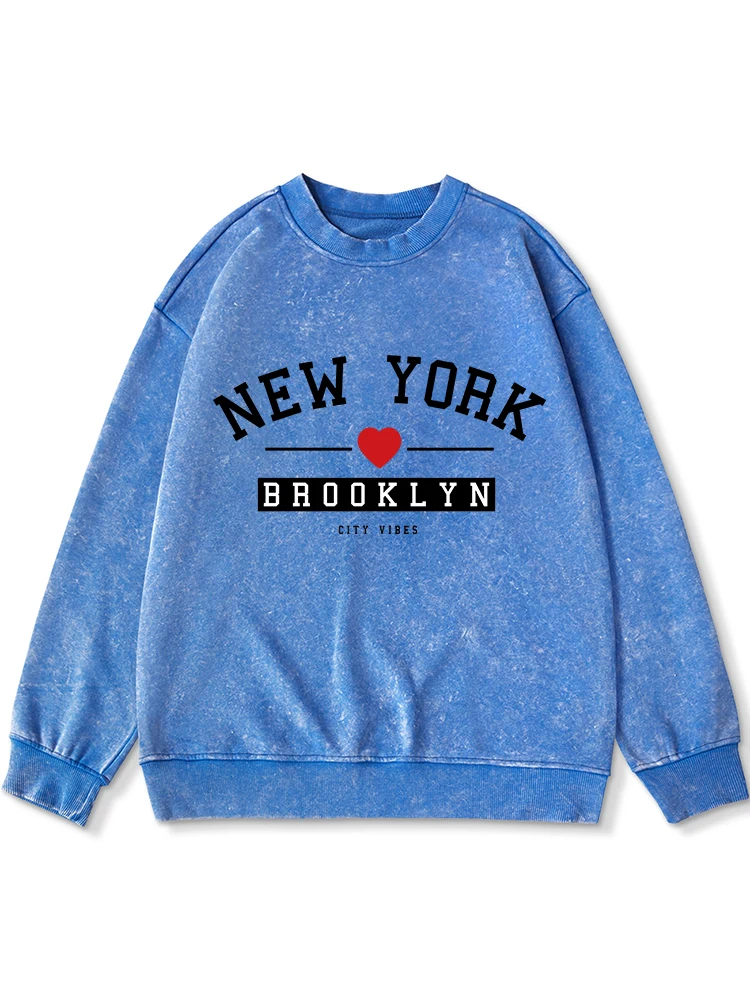 

New York Black Letter Print Distressed Washed Women Sweatshirt Street Soft Comfortable Hooded Autumn Warm Cotton Tops Female