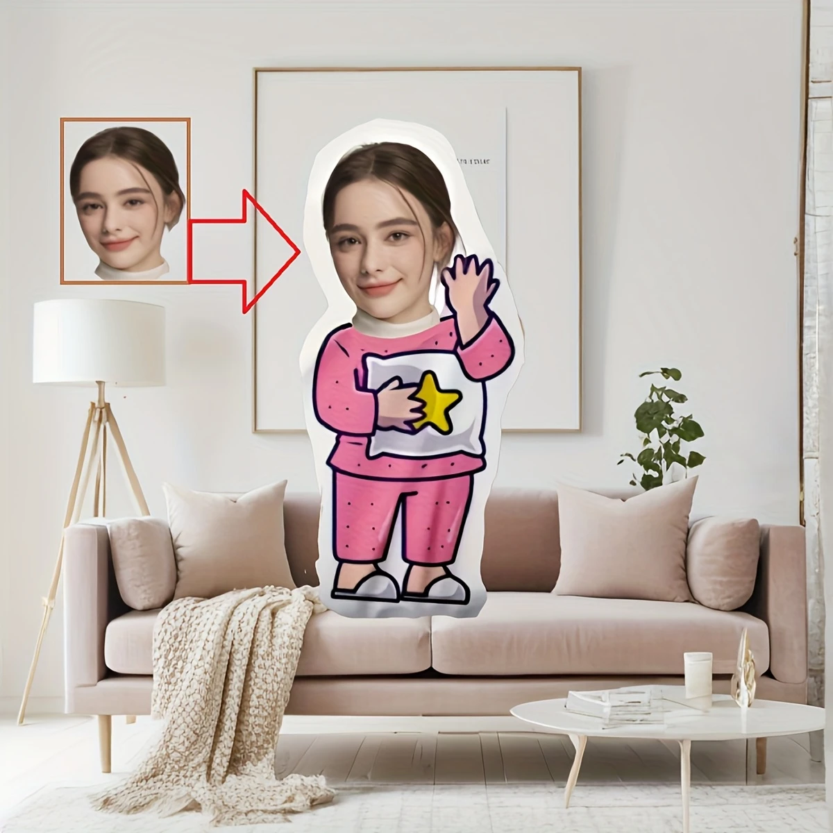 Customizable Cartoon-Shaped Throw Pillow - Personalized Dual-Sided Print, Zip Closure, Hand Washable Polyester Cover with Polypr
