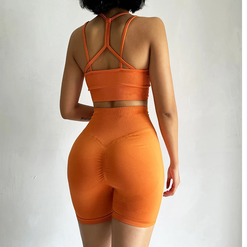 2PCS Seamless Women Yoga Set Gym Sportswear Sport Bra and Hight Waist Shorts Suit Fitness Workout Butt Lifting Short Tight Suit