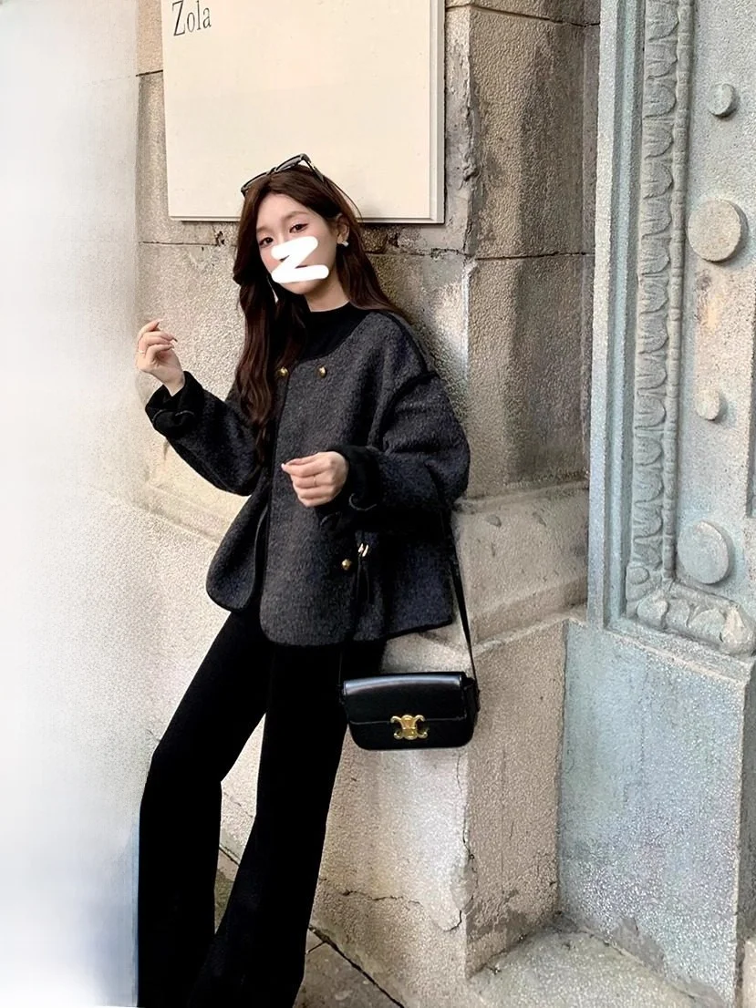 

ort Lamb Fur Jaet Women's Autumn Winter Small Fraance Sle Loose Plu Top Color Blo Huazuo Home Brand round Ne