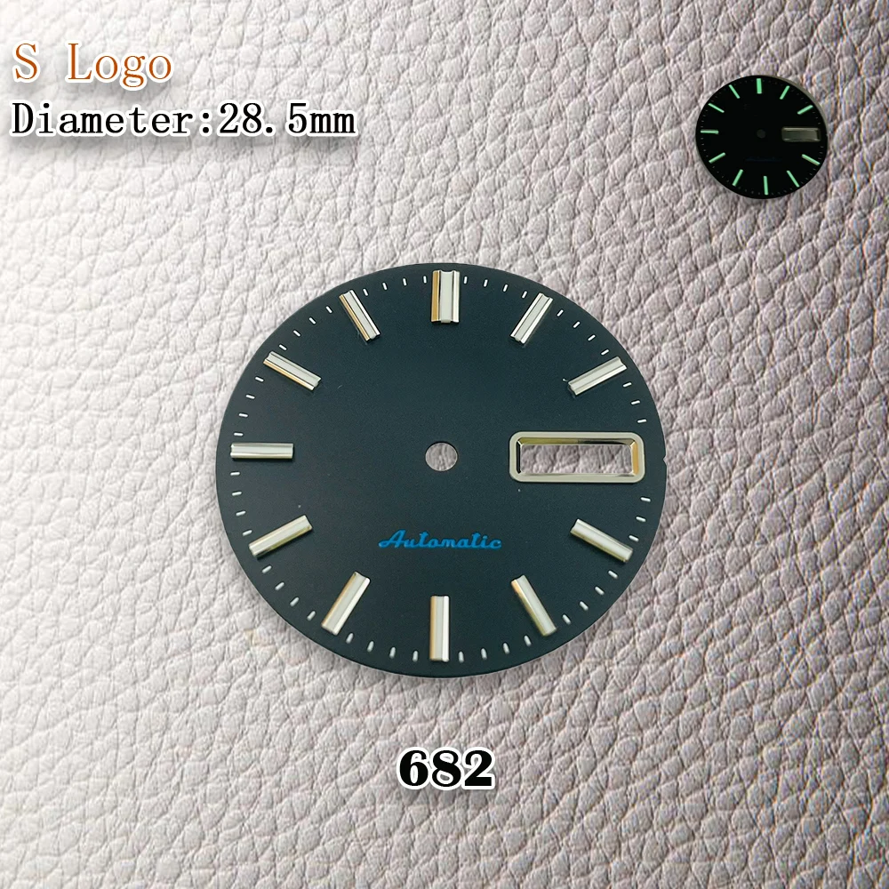 Nuovo articolo di vendita caldo nordamericano con logo S da 28,5 mm Adatto per movimento NH36 Accessori per la modifica dell'orologio luminoso verde