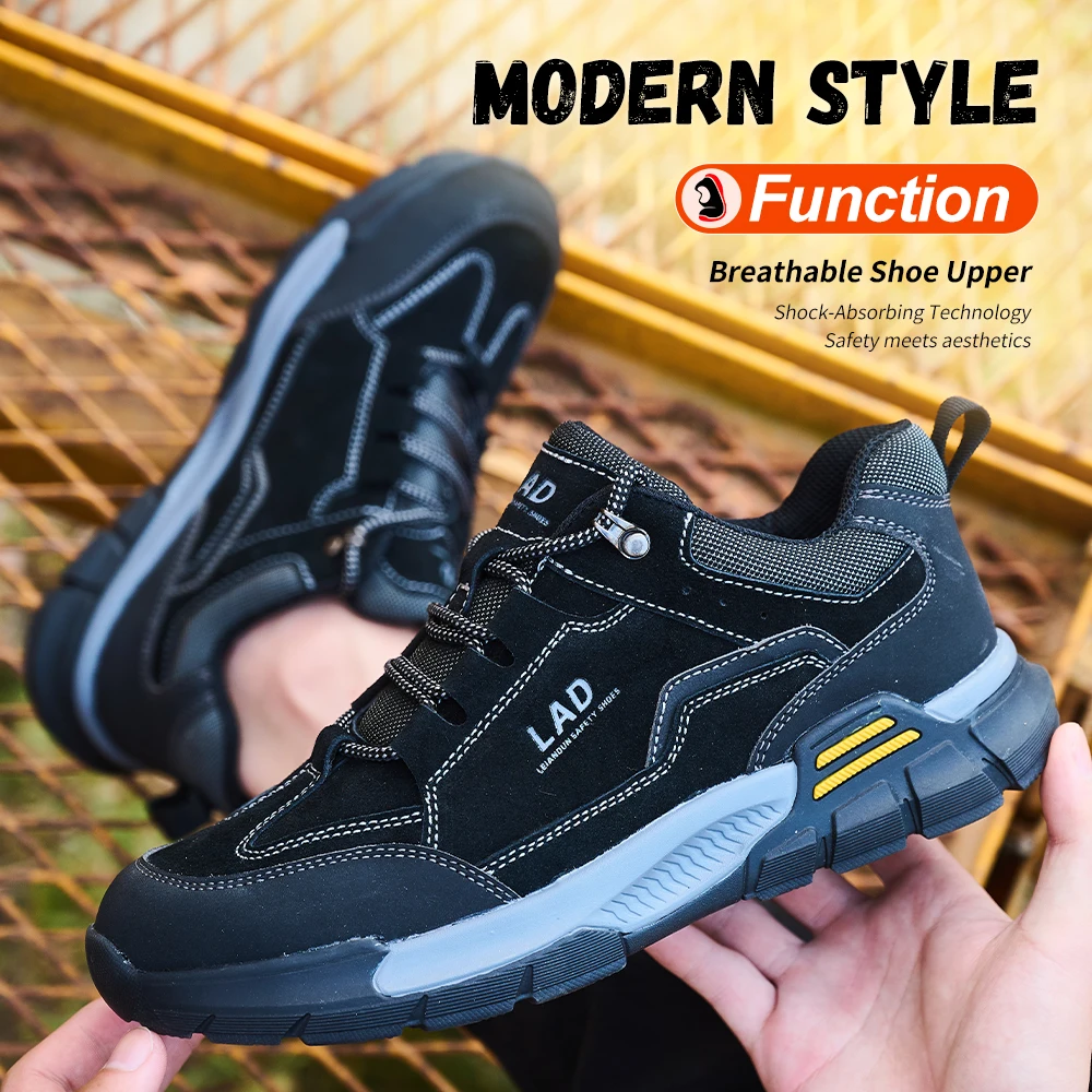 LEIANDUN Men's safety shoes with comfortable rubber soles, anti smashing and anti piercing steel toe work shoes