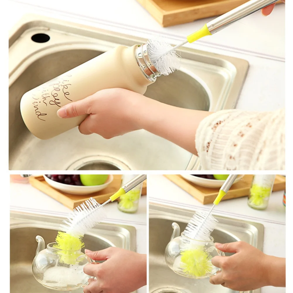 Home Kitchen Tools Long Handle Cleaning Brush Water Bottle Brush Baby Milk Bottle Gap Glass Tube Bendable Head Cleaning Brush