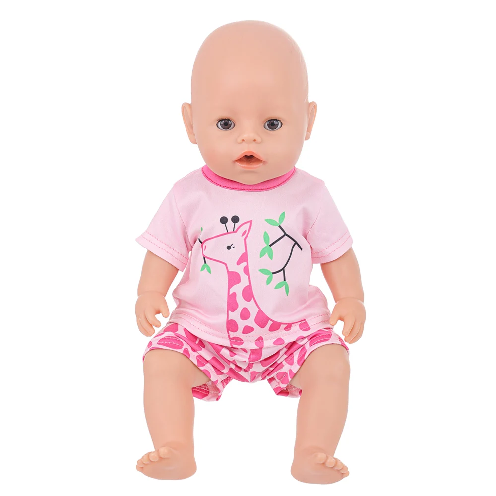 Pijamas de jirafa de dibujos animados para muñeca bebé de 43cm y 18 pulgadas, ropa para muñeca Reborn con perezoso de flamenco, juguetes para niña, regalo de nuestra generación