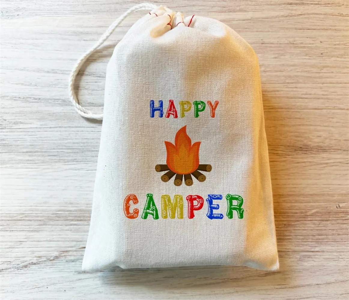 20PCS Happy Camper Multi Colors - Camping Party Favor Bag -Drawstring Cotton Bag Personalized Custom