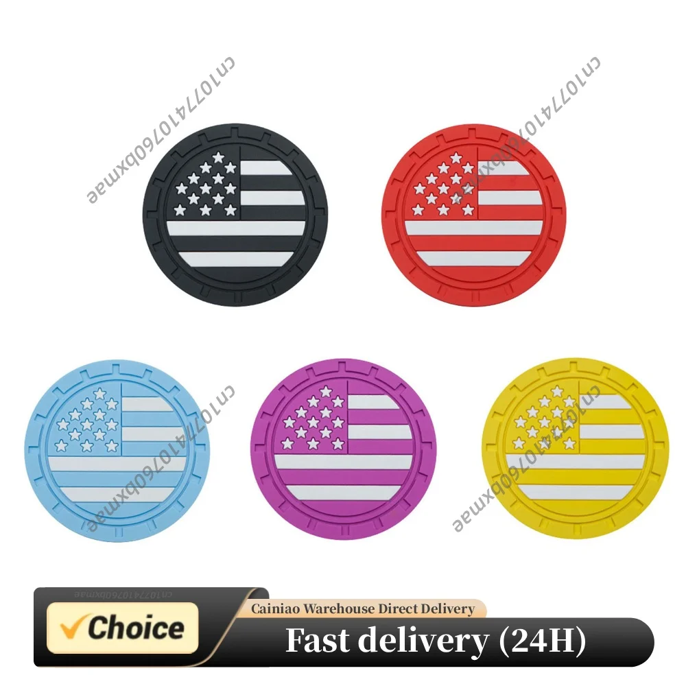 2pcs Anti Slip Shockproof Drink Mat with American Flag Pattern US Flag Insert Car Cup Coaster 2.75 Inch Car Interior Accessories