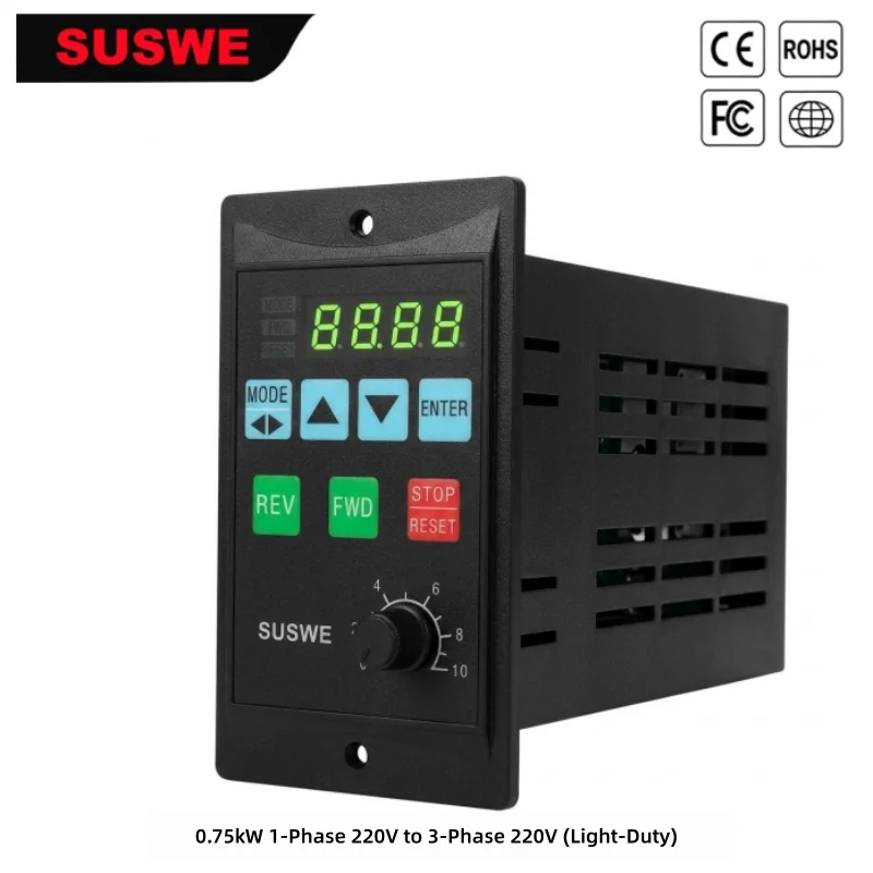 SUSWE 0.75kW Simplified Low-Voltage VFD (Light-Duty, 1Ph 220V to 3Ph 220V)