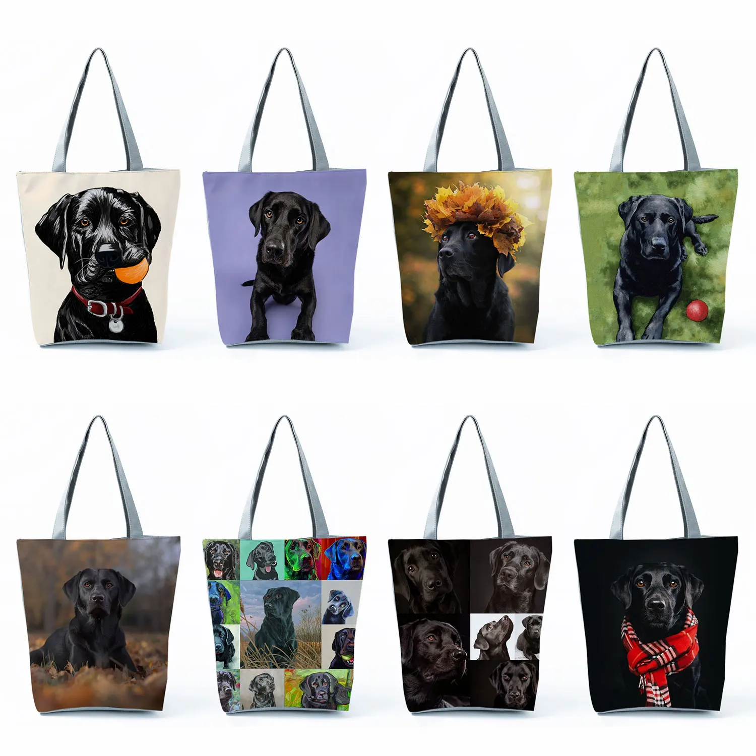 Cute Black Labrador Shopping Bags Groceries Women Handbags Animal Dog Graphic Large Capacity Shoulder Bags Female Foldable Totes