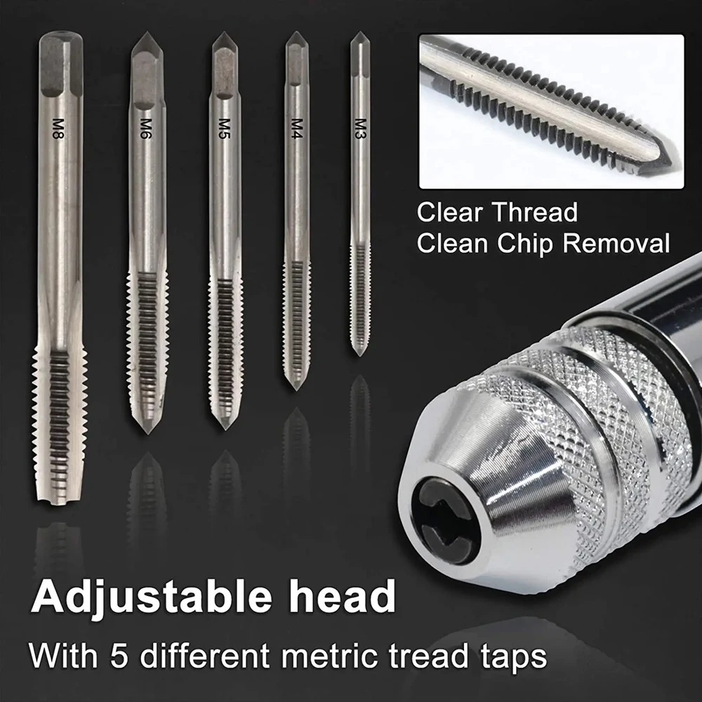 Ajustável Ratchet Mão Tap Wrench, Forward e Reverse Tapping Acessórios, Thread estendido, M3-M8, M5-M12