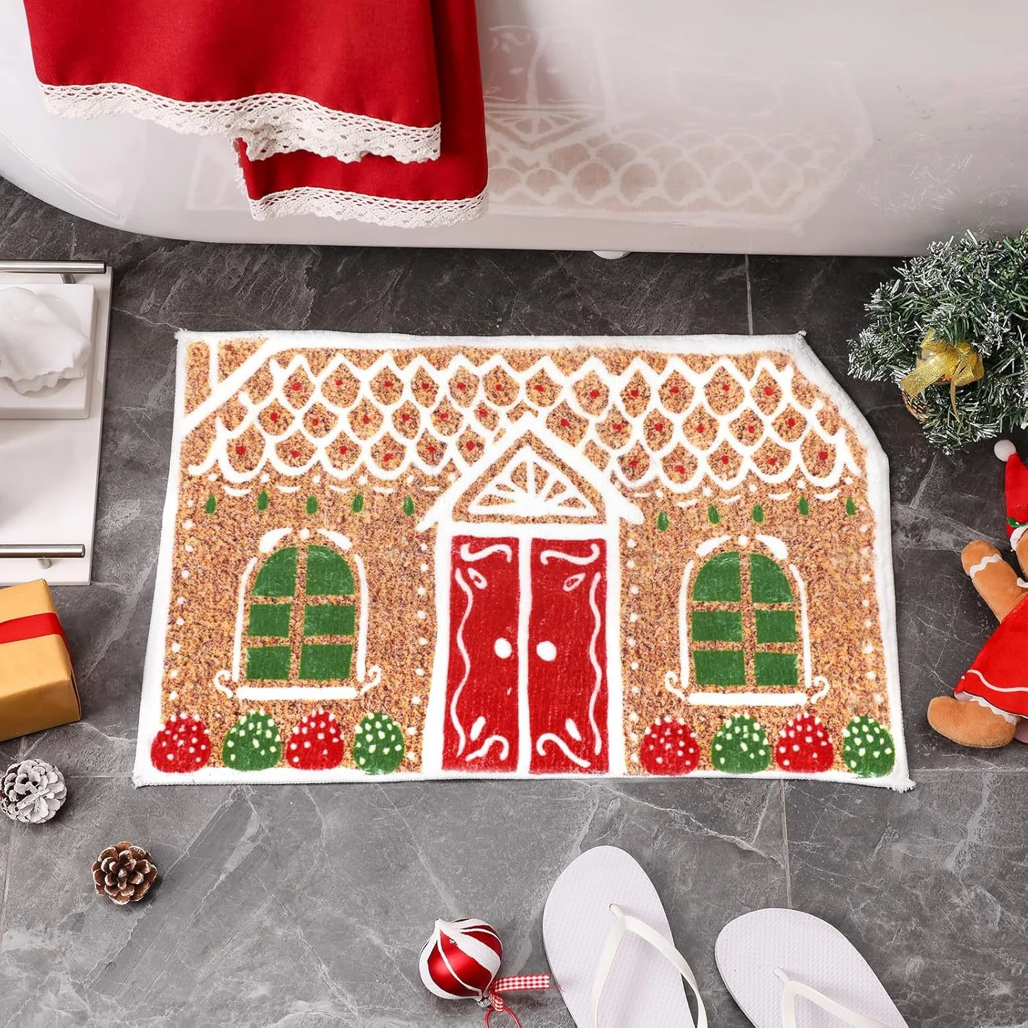 

VIKAMA Christmas Cartoon Series Doormat Soft, Warm and Non-Slip Bathroom Mat Bedroom Entrance Rug Bedside Carpet Home Decor
