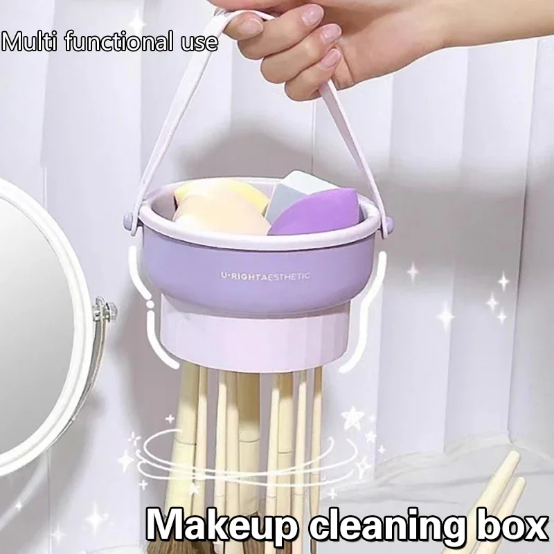 Ciotola per la pulizia dei pennelli per il trucco Set di strumenti per la pulizia delle uova di bellezza Set di stoccaggio per pennelli in polvere Soffio per la pulizia a secco Ripiano per l'asciugatura in silicone
