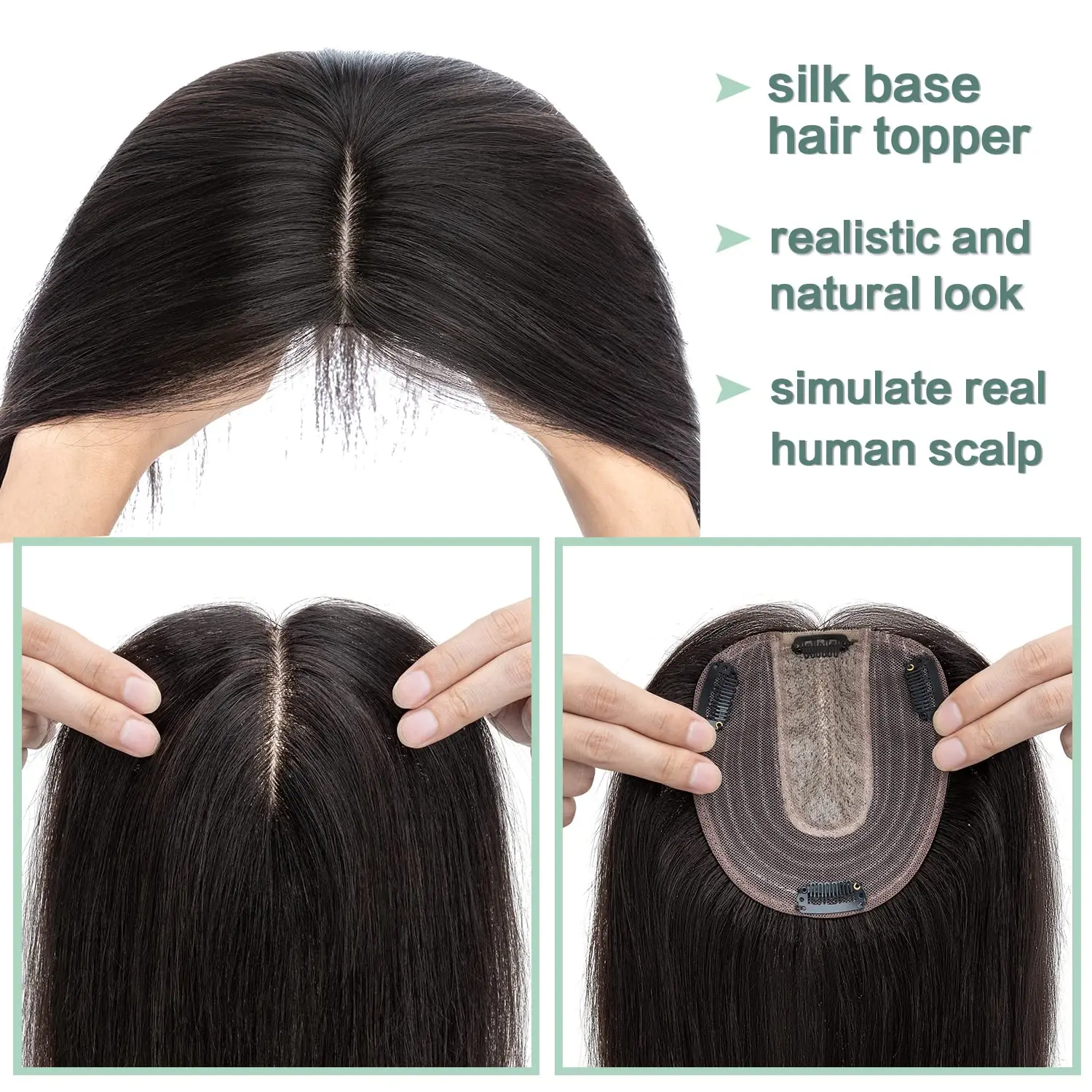 Peluca de cabello humano Real para mujer, hecho a mano postizo, cierre de cabello transpirable, extensiones de cabello negro Natural