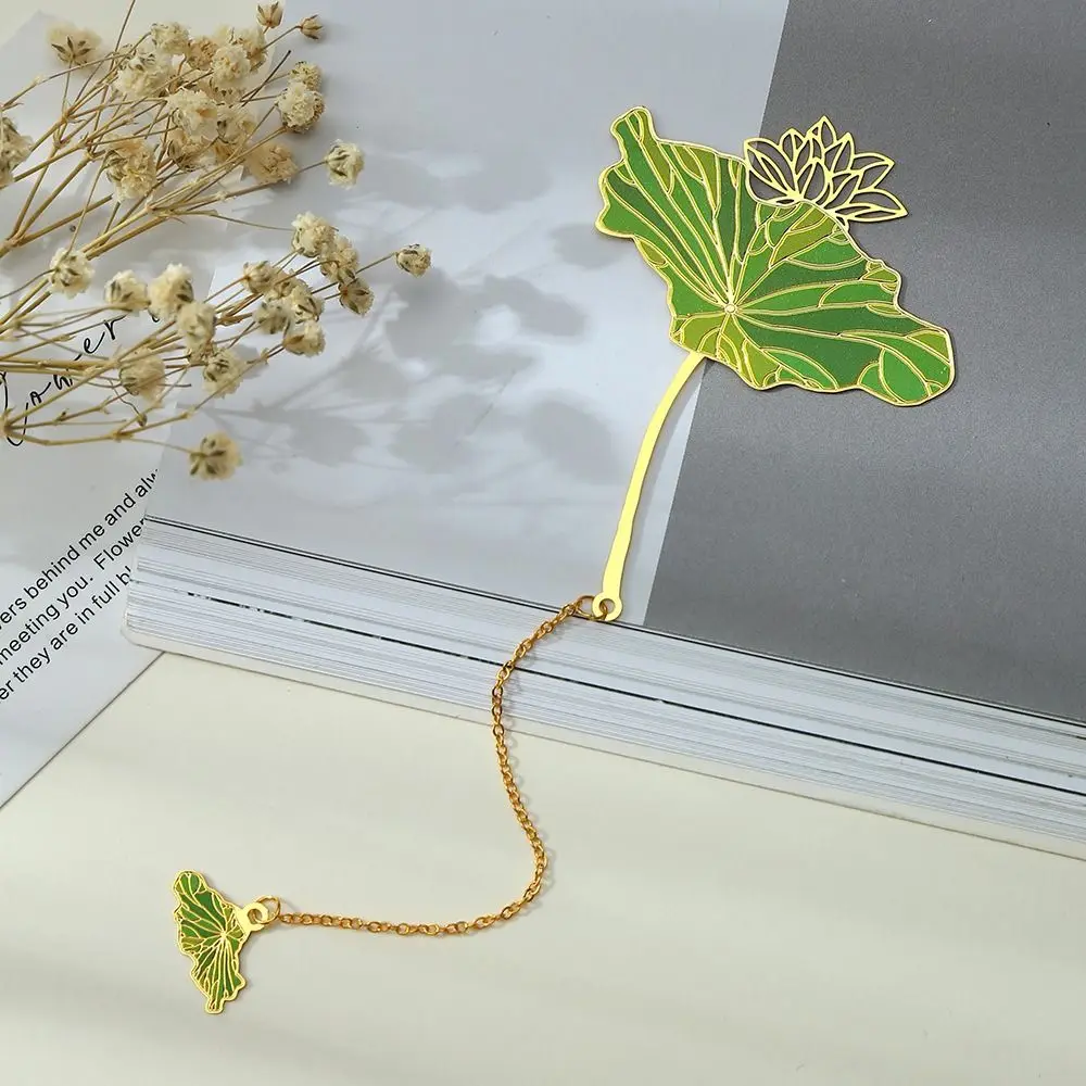 Lotus Leaf Lotus Leaf Vein Metal Bookmark Brass Flower Chinese Style Bookmark Leaf Tassel Green Leaf Bookmark Stationery