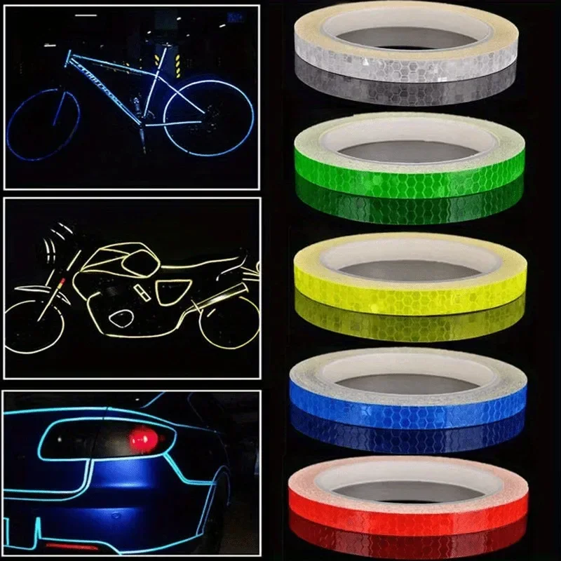 Reflective Safety Tape 1 Roll 8Meter PVC High Visibility Warning Sticker for Bicycle Motorcycle Night Cycling Safety 7 Colors
