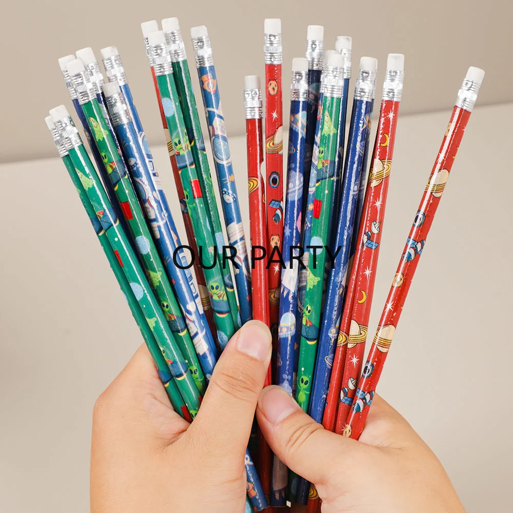 24Pcs Cartoon Astronaut Rocket HB Writing Painting Pencils for Kids Outer Space Theme Birthday Party Favors Back To School Gifts