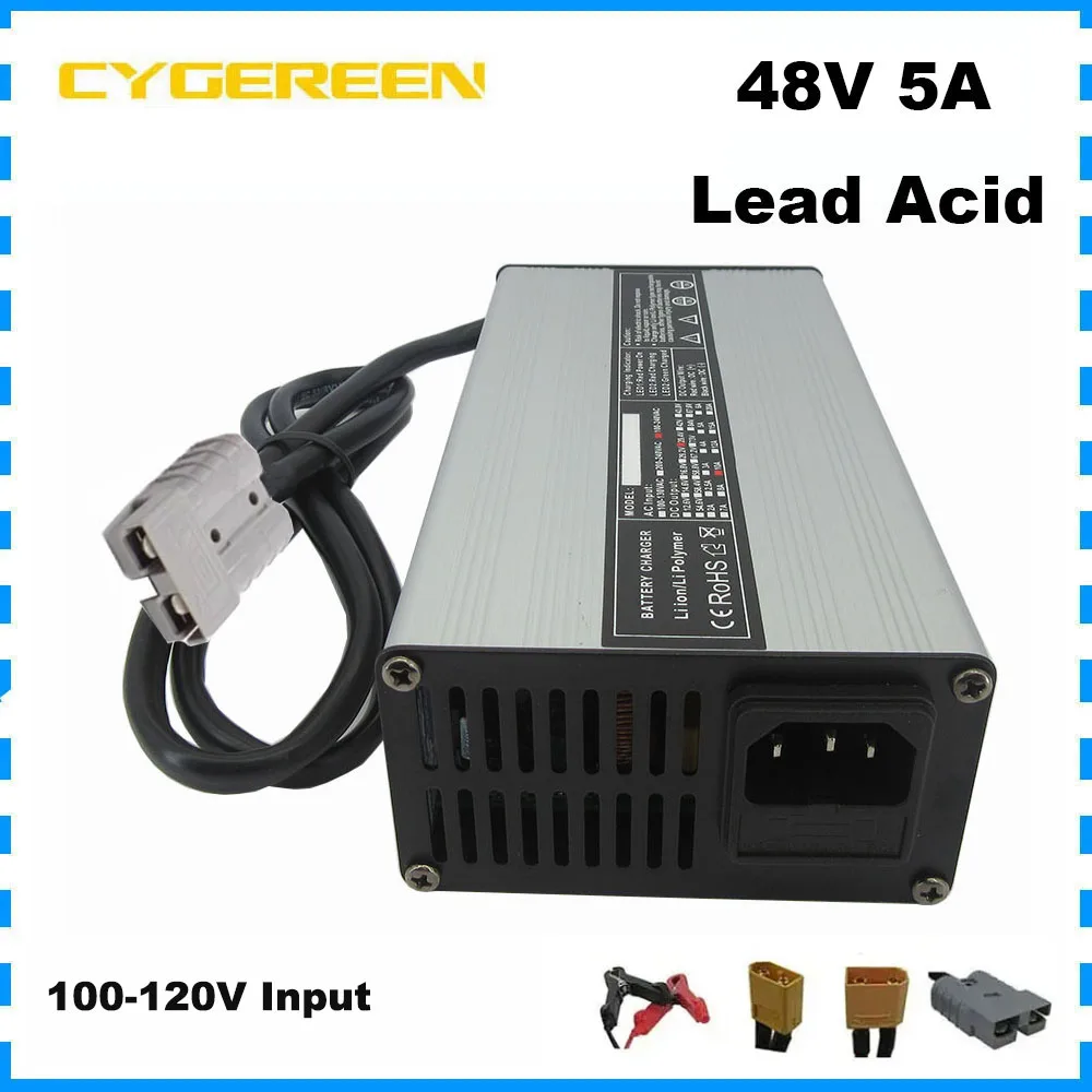 

48 Volt 5A Lead Acid Fast Charger 48V 58.8V RV Golf Cart 20AH 30AH 40AH 50AH Battery Charger 12V*4 110V Input