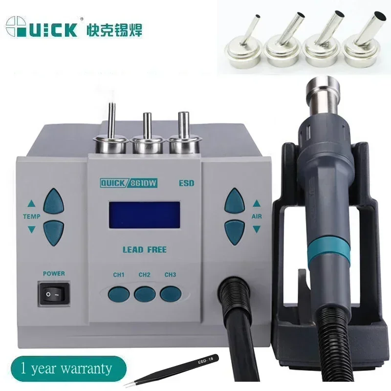 Original 1000W220/110V QUICK 861DW Heat Gun lead free Hot Air soldering Station Microcomputer Temperature Rework Station 7nozzle