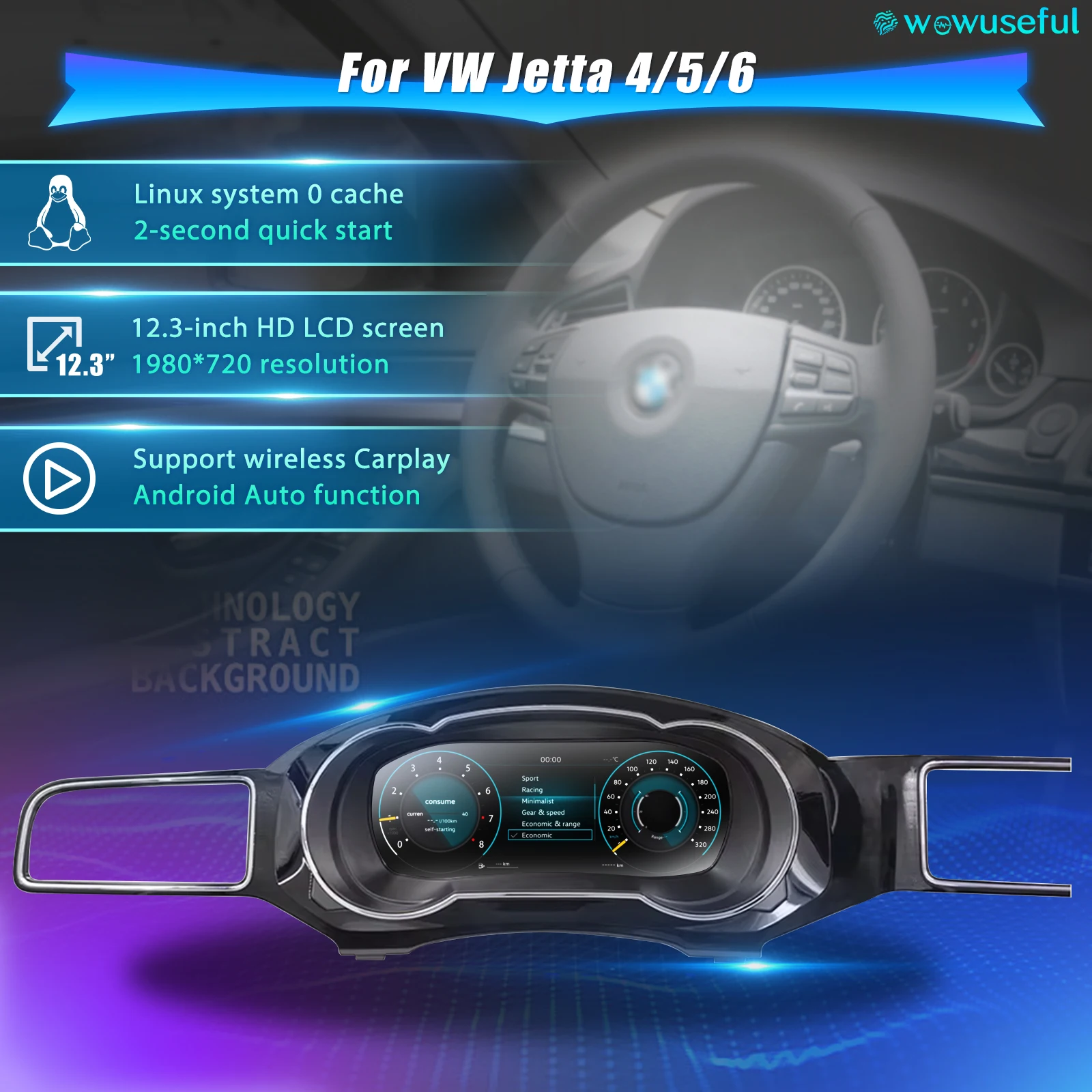 Digitales Armaturenbrett-Cluster für VW Jetta 4 Jetta 5 Jetta 6 2006–2018 Jahre, virtuelles Cockpit-Tachometer-Instrumententafel