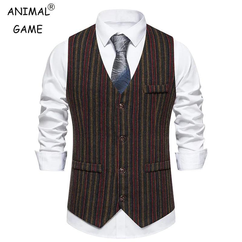 Mens Casual Plaid Suit Vest Tweed Slim Fit Waistcoat for Wedding Suit Tank Tops