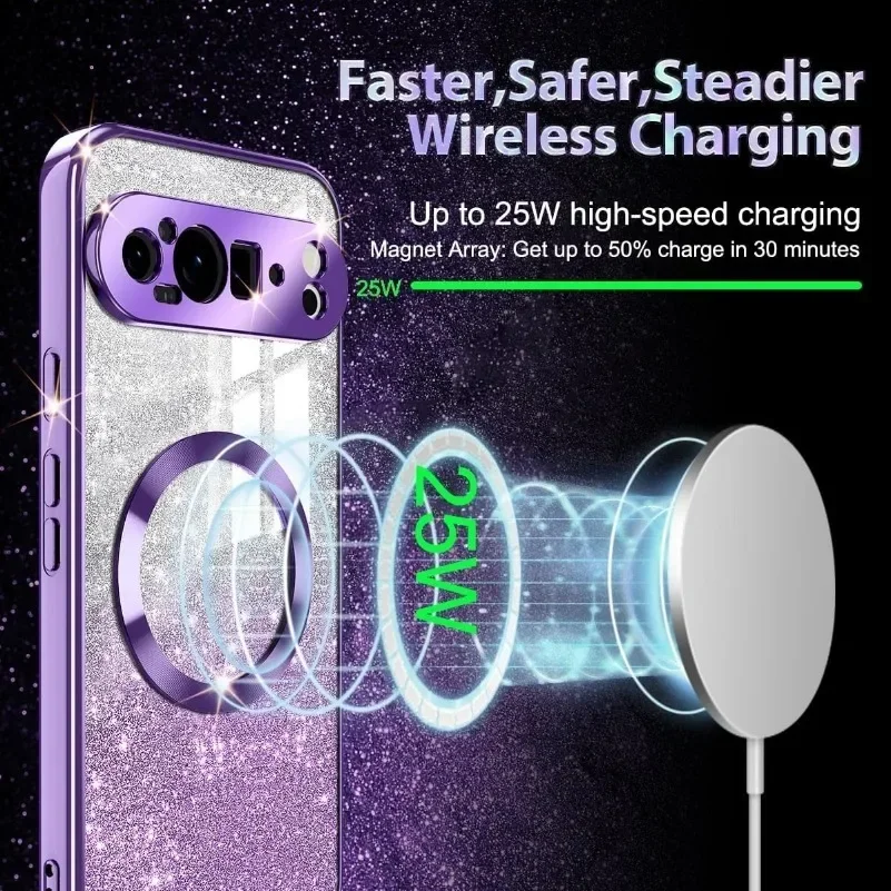 Luxury Electroplate Gradient Glitter Soft Phone Case for Google Pixel 9 Pro XL 8 8A Magnetic Charge Shockproof Protection Cover