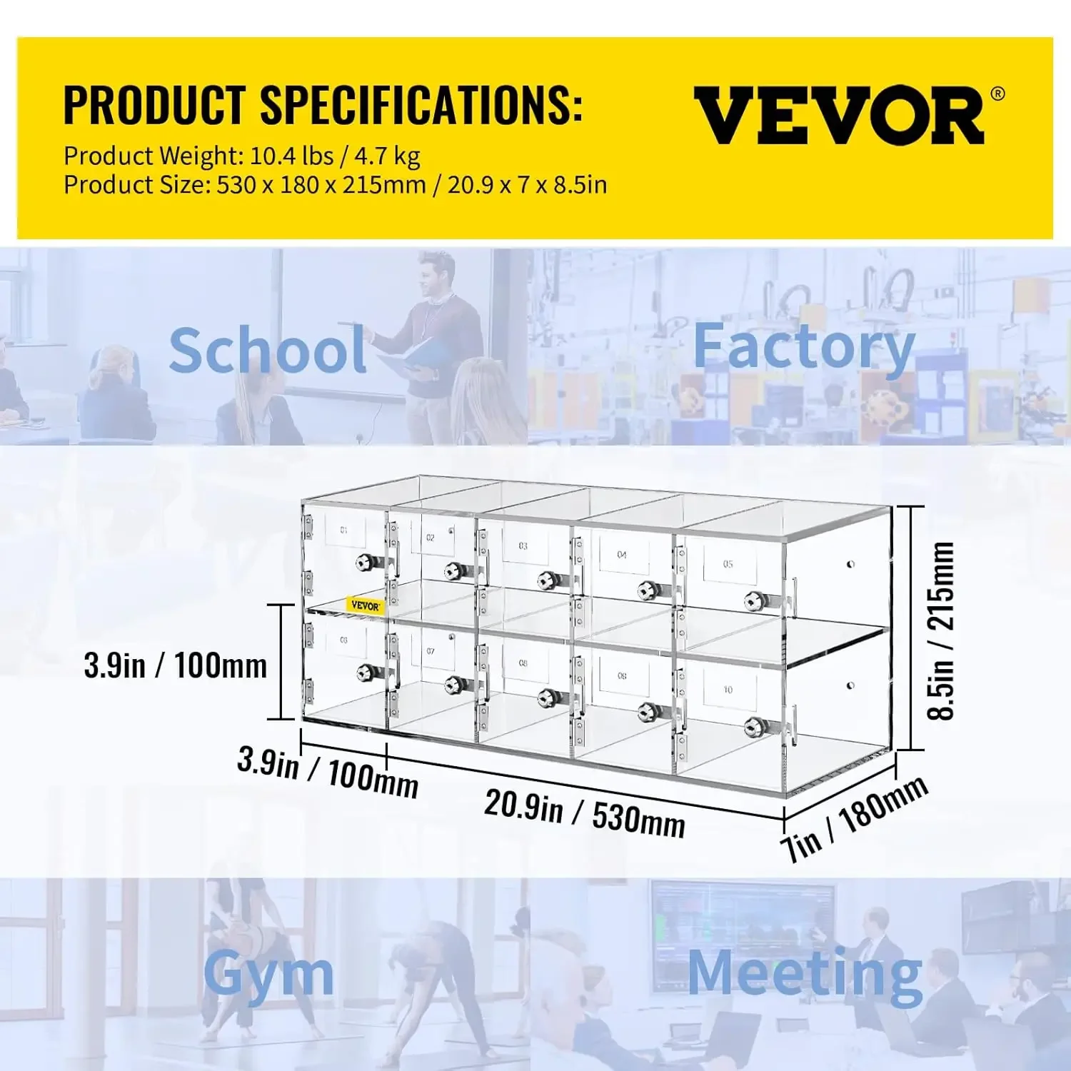 Cell Phone Storage Locker, 10 Slots Acrylic Material with Door Locks and Keys, Wall-Mounted Cabinet Pocket, Clear