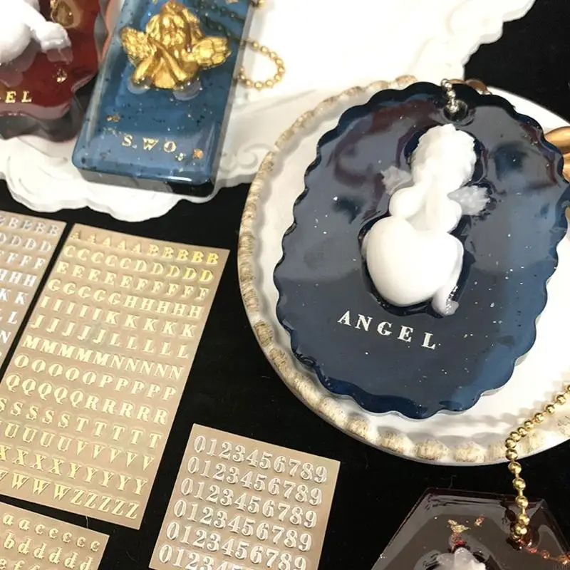 HX6F 5pcs/Set Glitter Alphate Litter Stickers для Grad