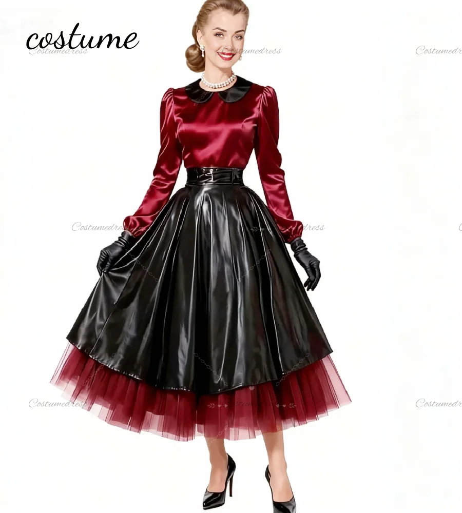 シックな 1950 年代のヴァンパイア イブニング ドレス 長袖 ティーレングス ゴシック プロムドレス 2026 レトロ ハロウィン コスチューム カクテル パーティー ウィッチー