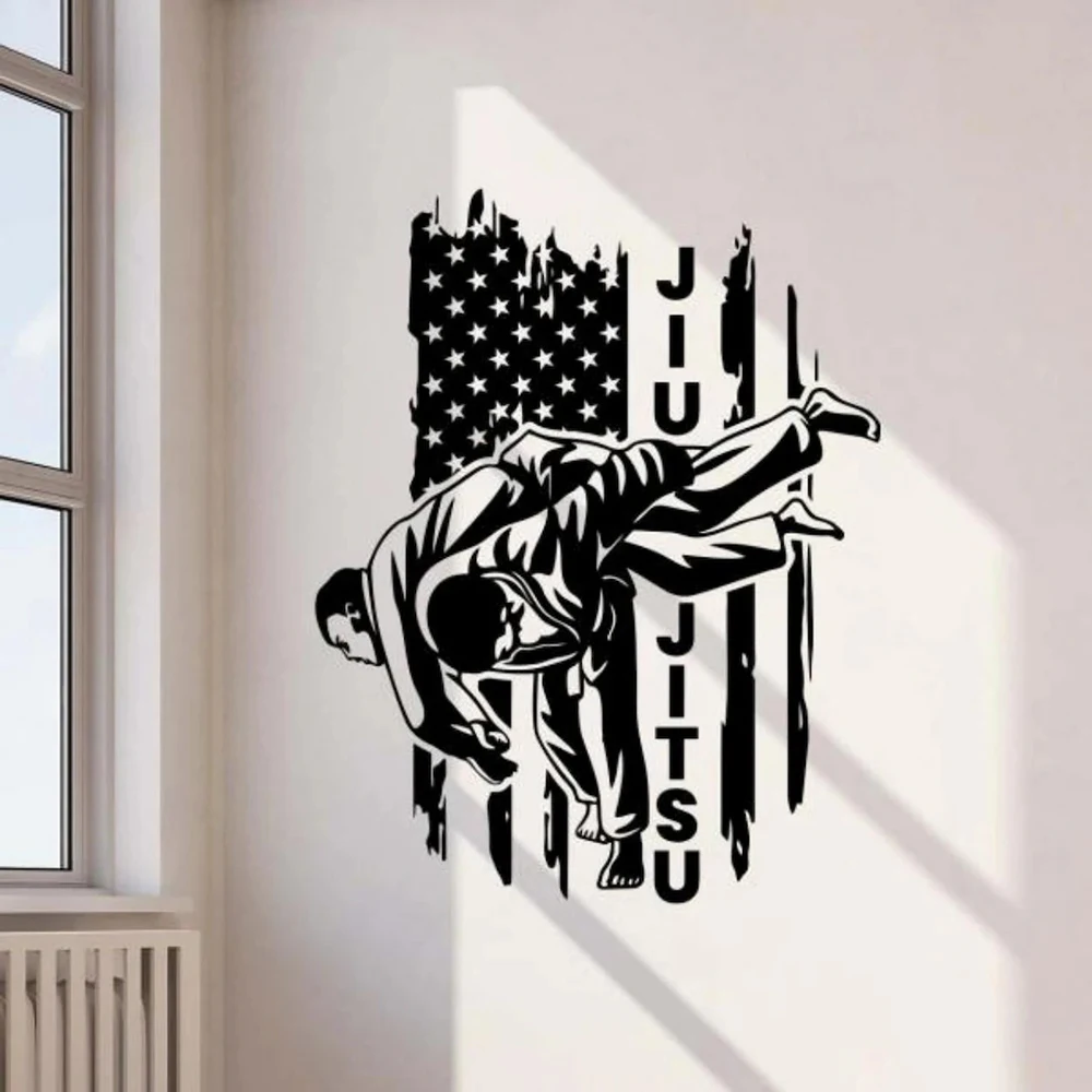 Jiu Jitsu Wall Decal Vinyl Sticker Brazilian Jiu Jitsu US American Flag Wall Sticker Jiu Jitsu Gym Wall Decor Wallpaper S709