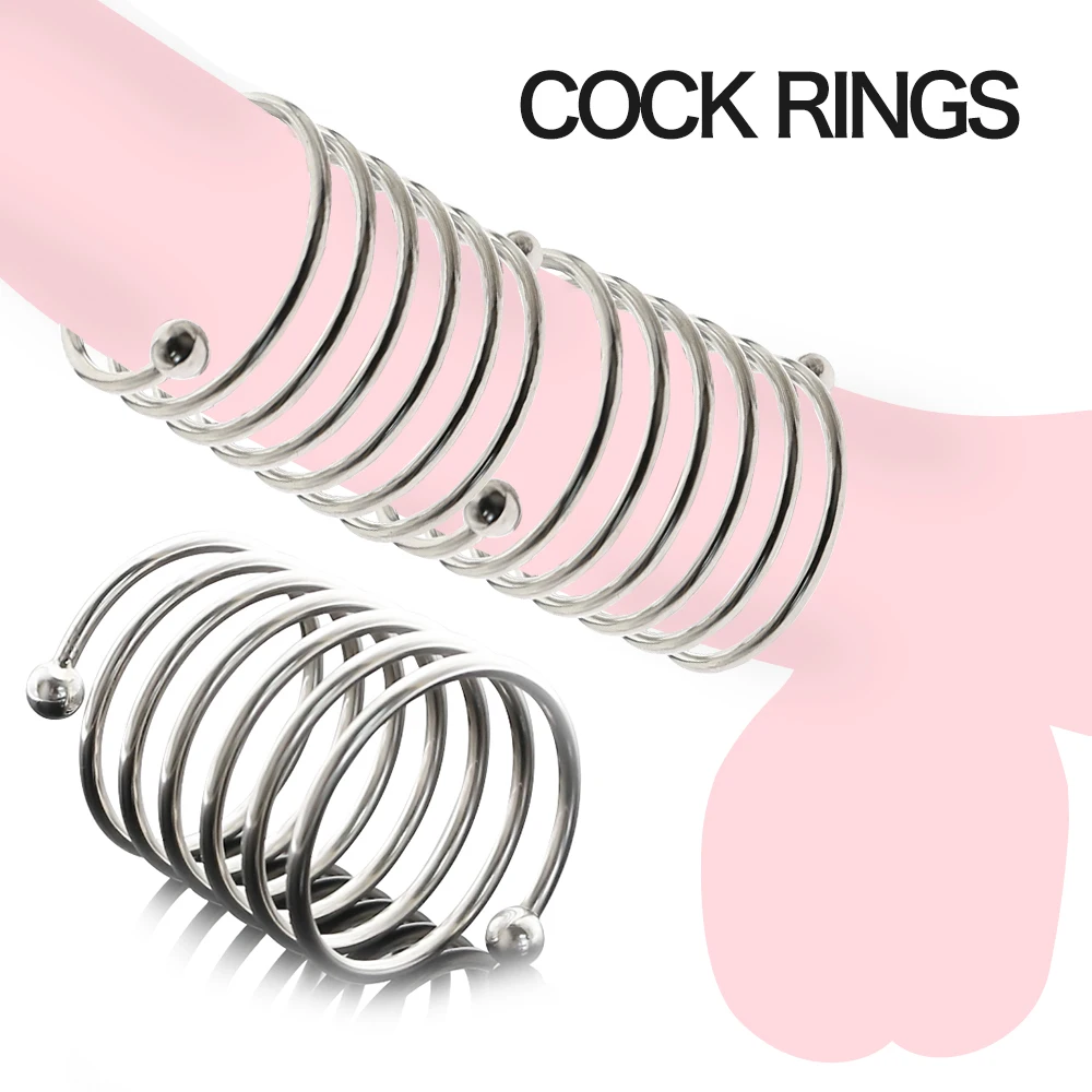 

Silver Metal Stainless Steel Penis Cock Rings Spiral Collar Confinement Glans Rings Men Delay Ejaculation BDSM Sex Toys For Man