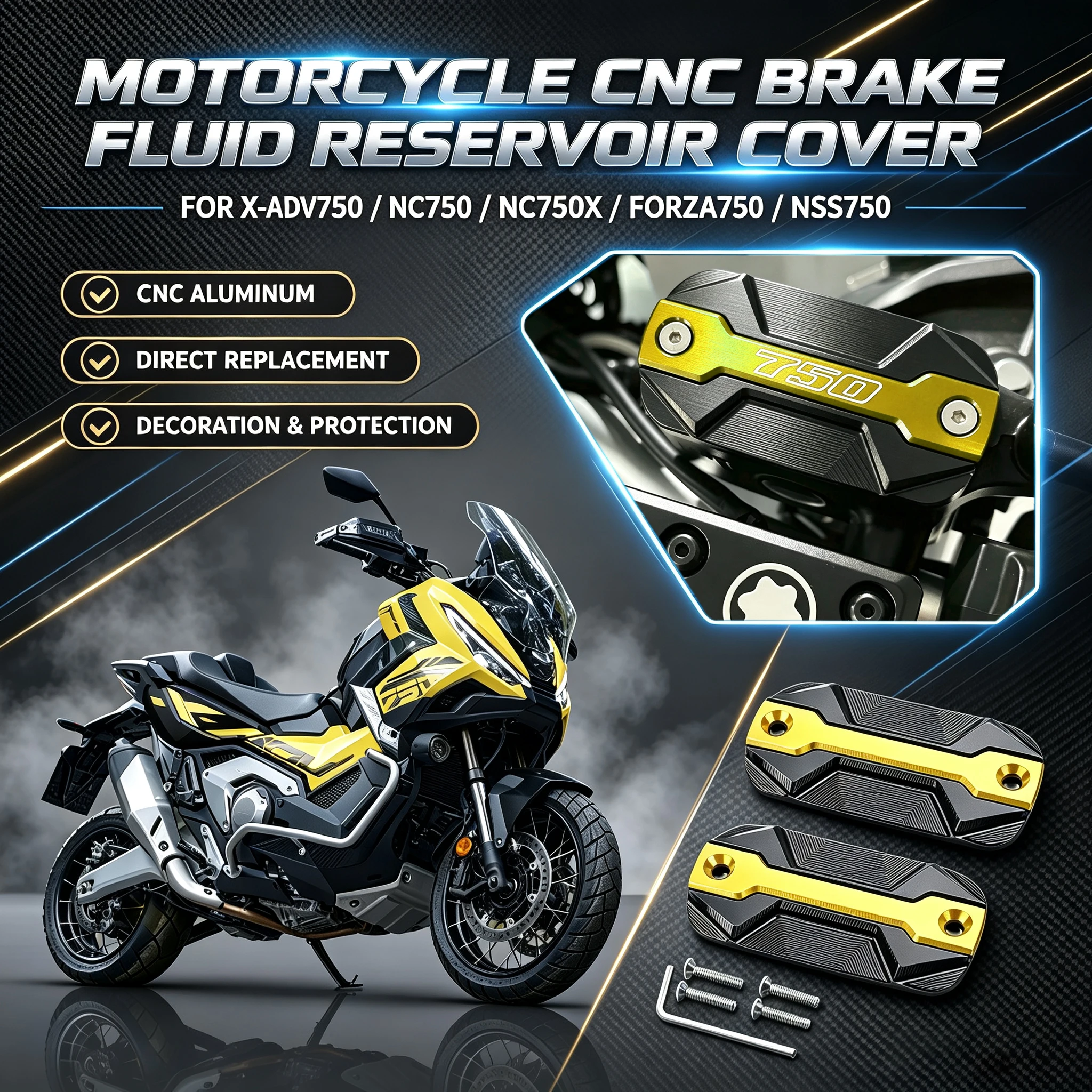 Motorcycle CNC Brake Fluid Reservoir Cover Oil Cap For Honda X‑ADV750 NC750X FORZA750 CB750 Hornet XL750 Transalp 2014‑2026