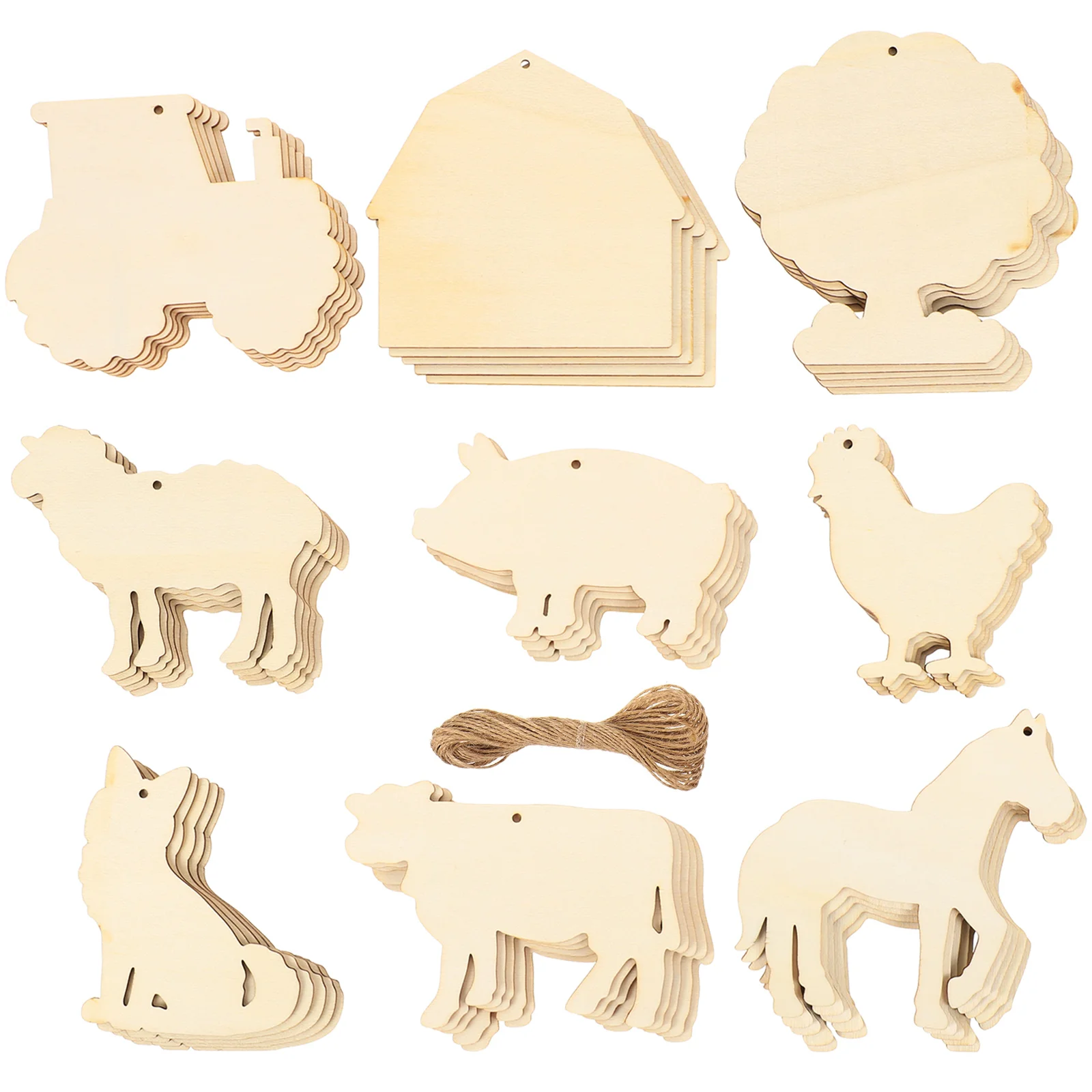 

45 Pcs Farm Animal Wood Piece Blank DIY Pendants Wooden Crafts Decor Unfinished Slice Vintage Slices Painting Materials Chips