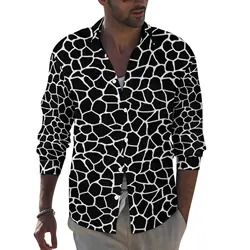 Giraffe Print Animal Shirt Autumn Black and White Casual Shirts Man Cool Blouses Long Sleeve Graphic Funny Top Big Size 3XL 4XL