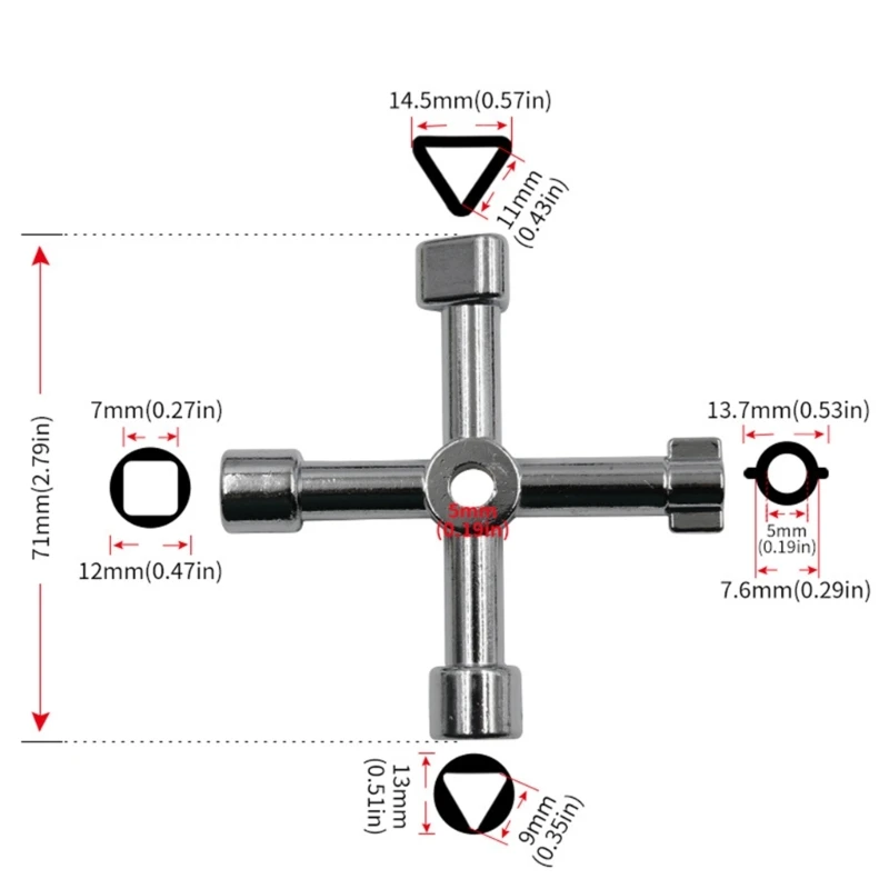 4-Way Multi-Functional Utilities Key Triangle Square Universal Cross Triangle Key Wrench for Faucet Electrical Cabinet