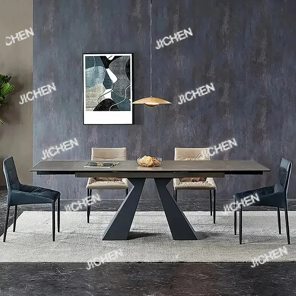 

Выдвижной обеденный стол из каменной плиты, итальянский минималистичный удлиненный двухсторонний эластичный обеденный стол, прямоугольный складной обеденный стол