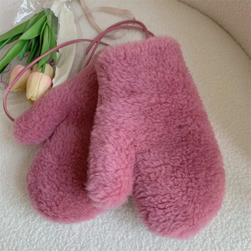 2023 Winter Women Wool Gloves Ladies Thicken Warm Cute Outdoor Woolen Couple Gloves Solid Color Full Finger Mittens Hand Warmer