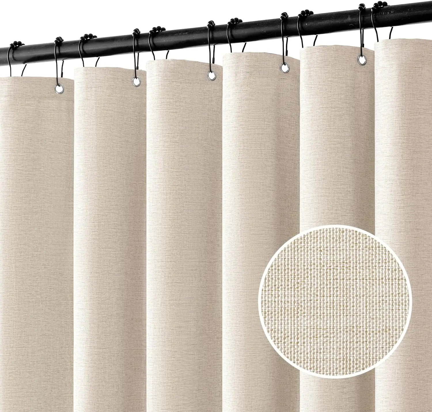 

Modern Heavy Duty Washable Linen Shower Curtain with Metal Hooks, Waterproof Neutral Fabric for Bathroom, Cream Color, W72*L72